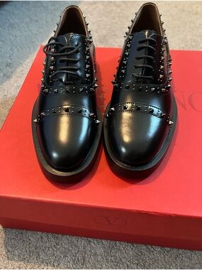 Valentino Black Studded Leather Derbys for Men